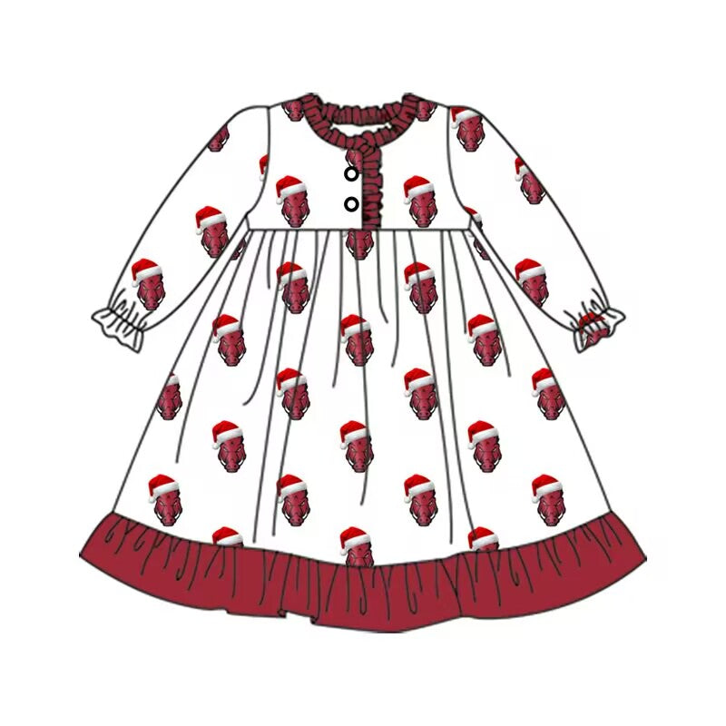 Cmoq 5 tat about 6-8 weeks baby girls clothes team Christmas brick red long sleeve dress