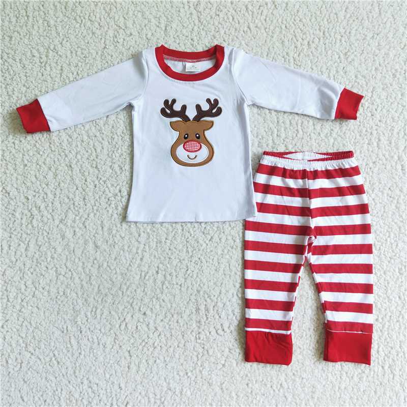 RTS NO MOQ(In Stock) 6 A18-28 Embroidered Christmas deer Long Sleeve Pants Set