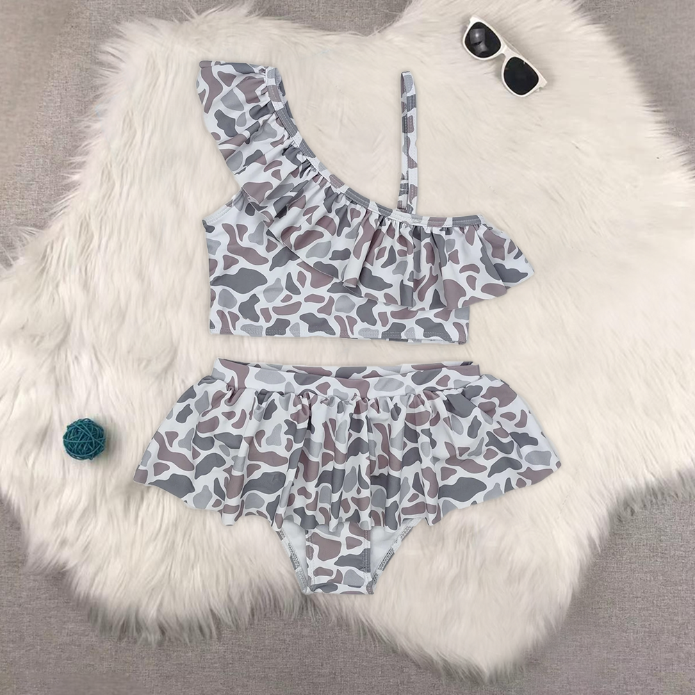 RTS NO MOQ baby girl clothes camouflage Short Skirt Set & Swimsuit