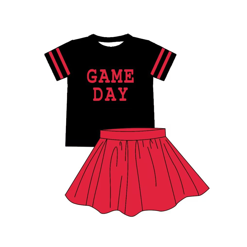 custom moq 5 tat about 4-6 weeks baby girls clothes GAME DAY black and red short sleeve skirts summer outfits