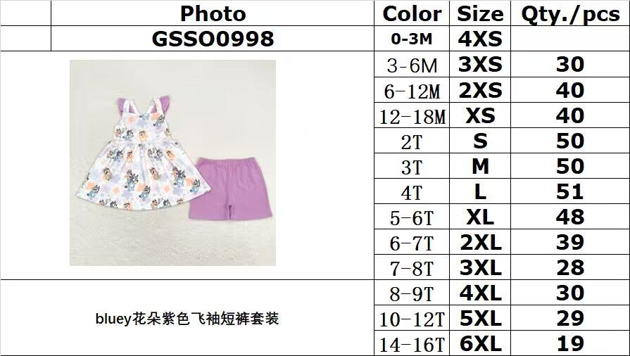 Cute Clothes GSSO0998 flower purple flying sleeve shorts suit
