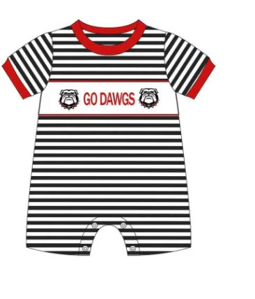 Deadline September 10 custom no moq eta 6-8weeks Black and white striped puppy letter short romper