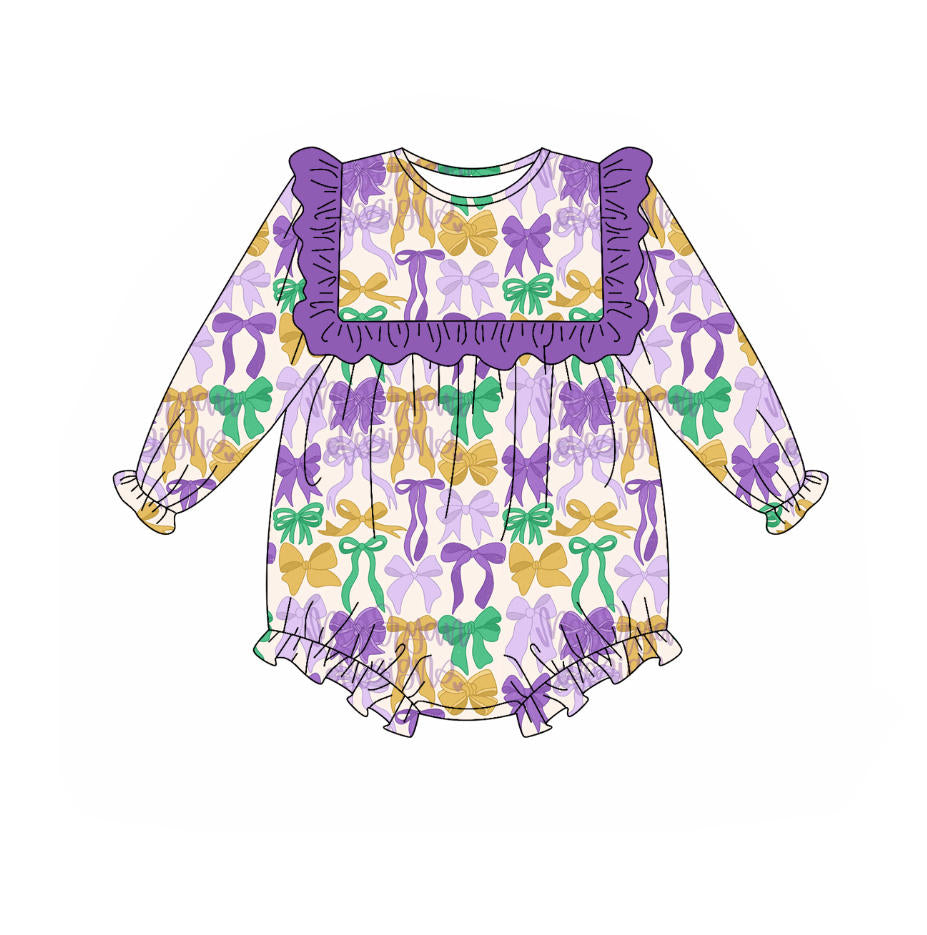 25.9.4 custom each style moq 5eta 4-6week Sibling Sisters mardi gras bow baby girl long sleeve pants sets and dress and rompers match family design