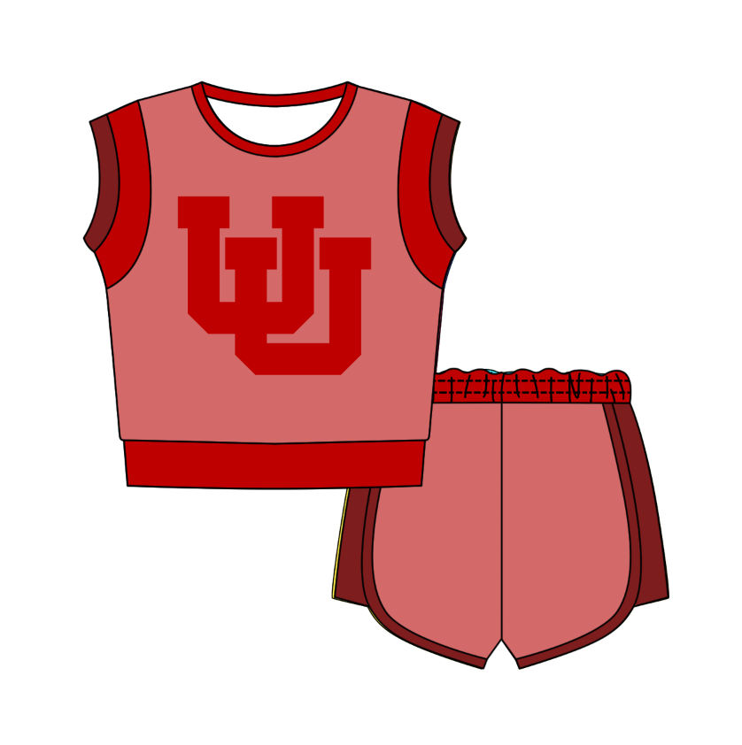 Custom moq 5 mix size milk silk summer teams Red Sleeveless O-Neck Top And Shorts Set Cute And Comfortable Kids' Outfit