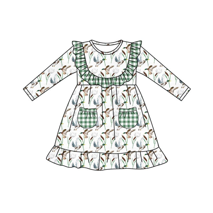 5.11custom each style moq 5eta 4-5week Sibling Sister duck prints white dots green girls set and baby romper and dress match family design