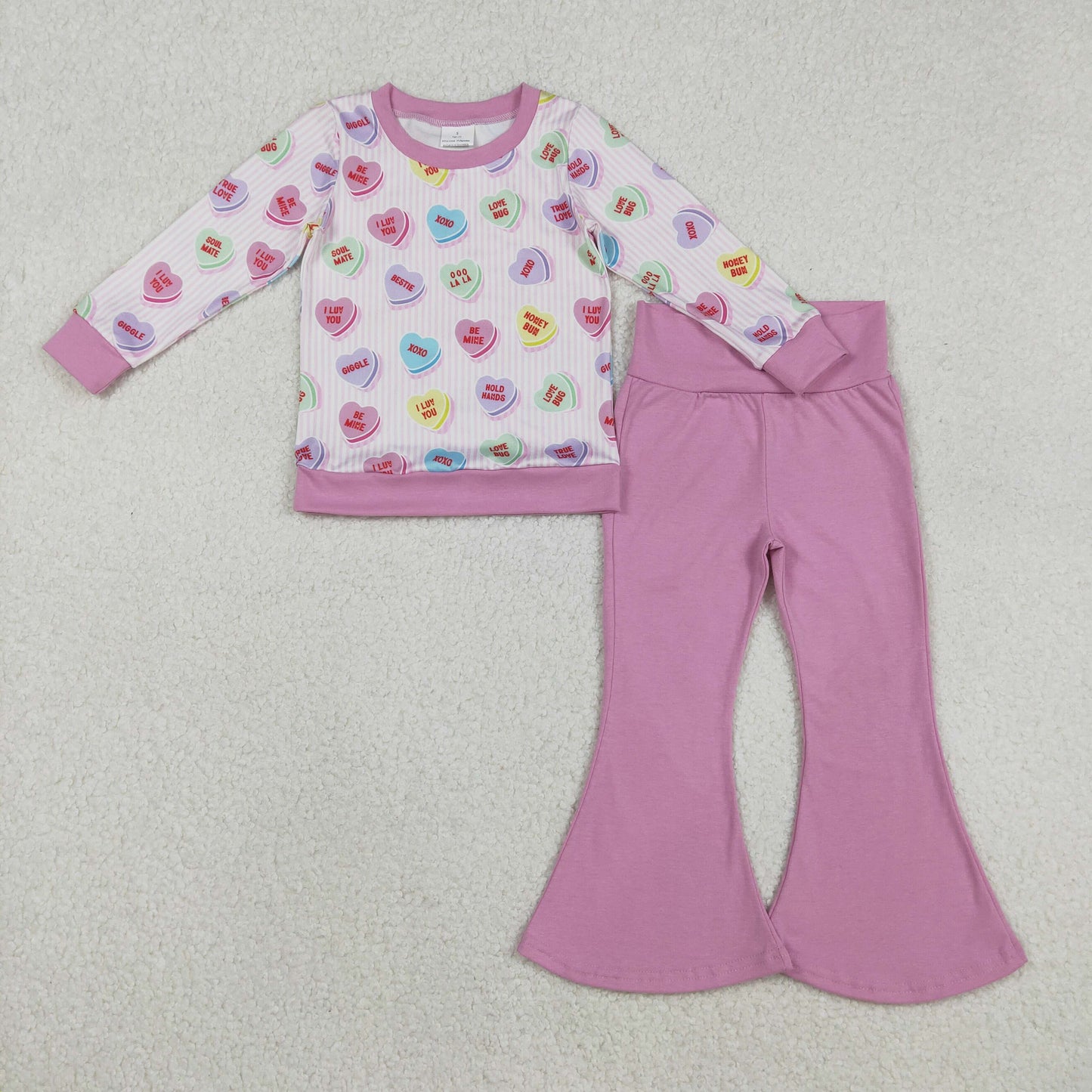 RTS NO MOQ(In Stock) GLP2938 Valentine's Day letter heart striped long-sleeved pant set