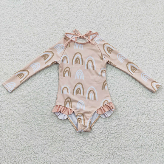 RTS NO MOQ Baby Girls Summer Long Sleeve Flowers One Pieces Swimsuits