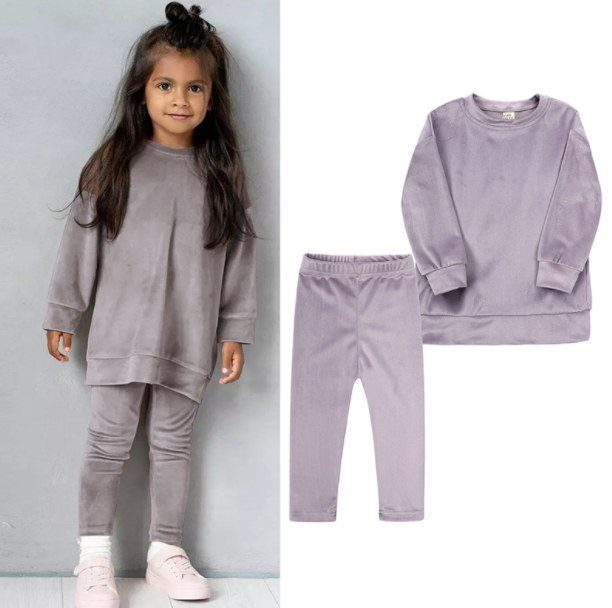 CUSTOM MOQ 3 ETA 6-7WEEKS Girls' casual velvet two-piece set material:polyester custom long outfits