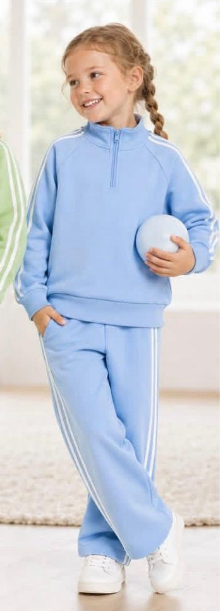 custom moq 5 mix size AY0102 Baby Girls Side White Stripe Quarter Zip Pullover And Elastic Waist Wide Leg Jogger Pants Casual Set