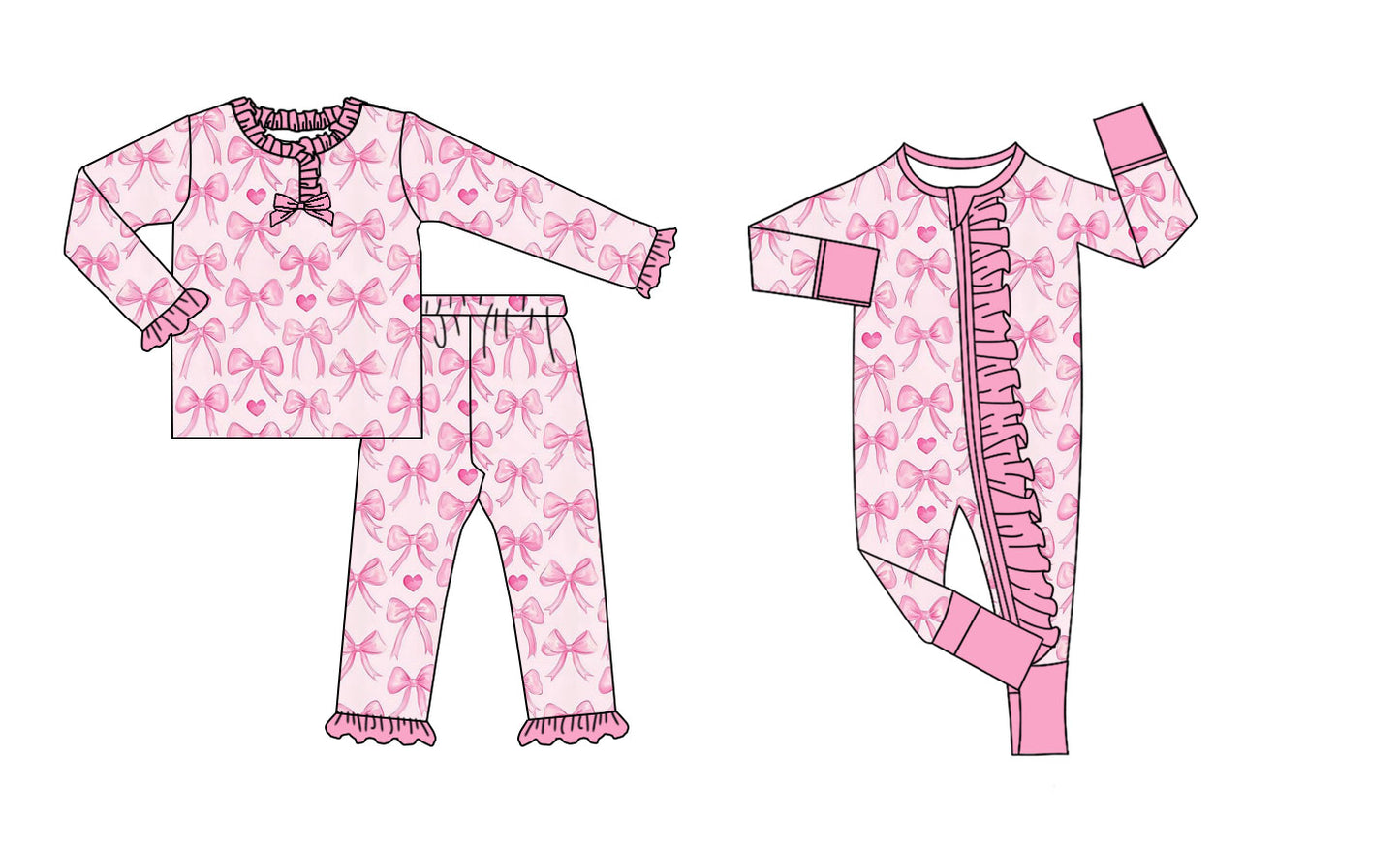 25.9.3 custom each style moq 5eta 4-6week Sibling Sisters pink bow baby girl clothes long sleeve pants sets and romper match family design