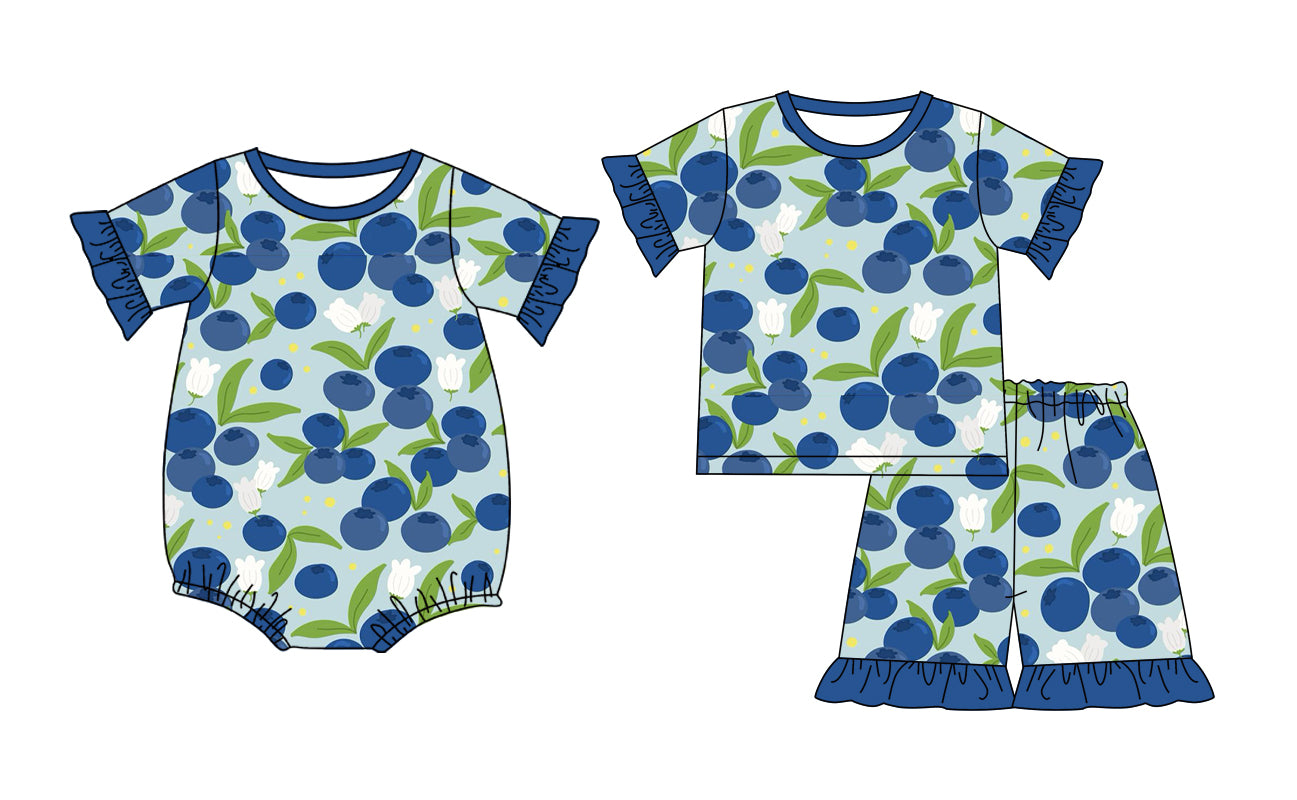 Custom moq 5 mix size Sibling blue Short-Sleeved Baby Girl Pajama Set with Top And Shorts Romper for Little Ones