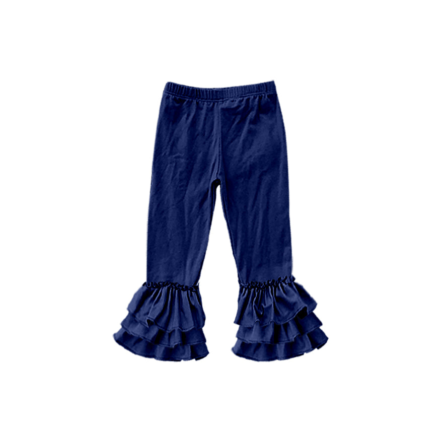 custom moq 5 girls icing cotton pants Navy three-tiered ruffled trousers