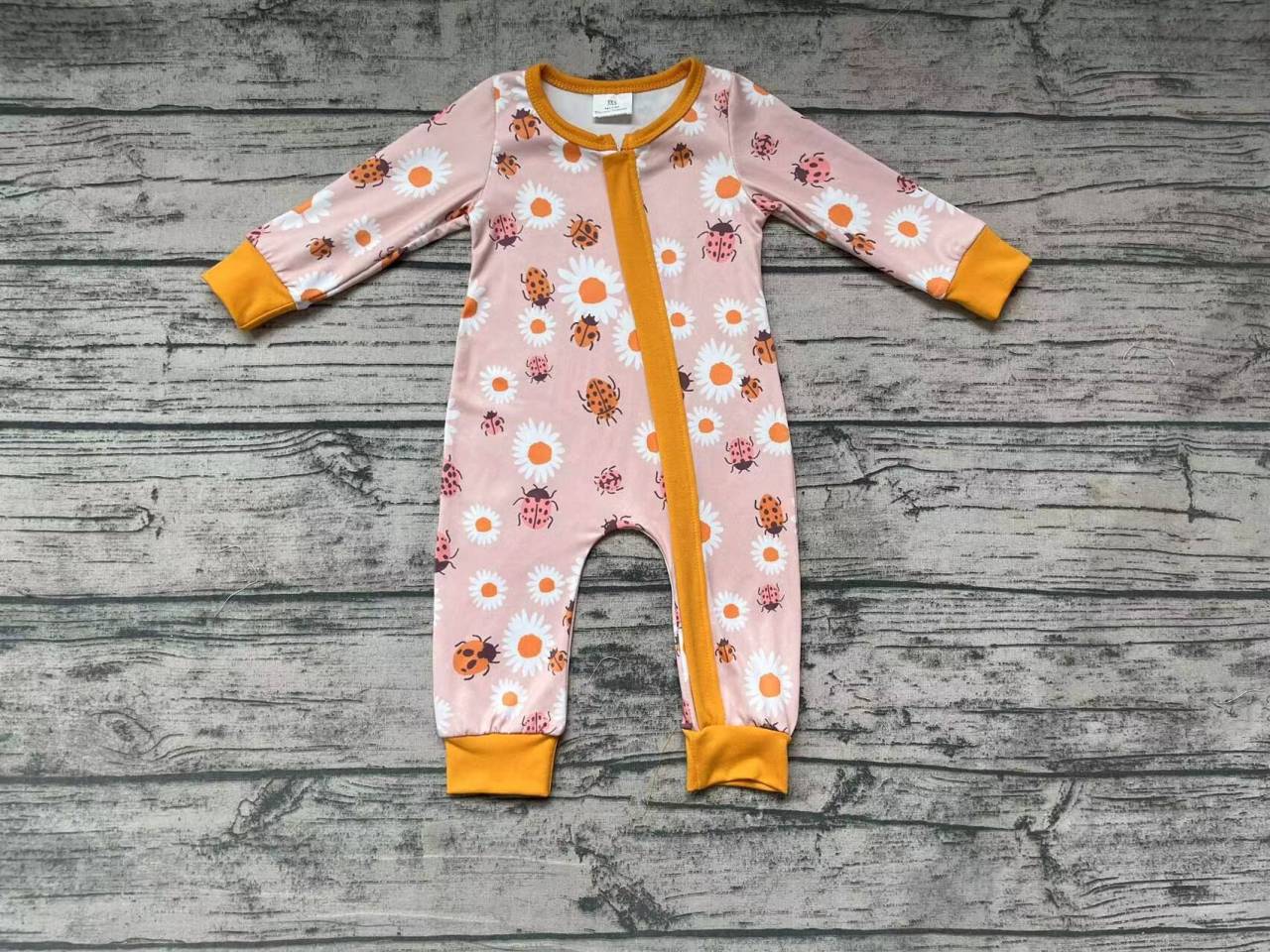 Daisy Blossom Ladybug Orange Zipper Long Sleeve Bodysuit