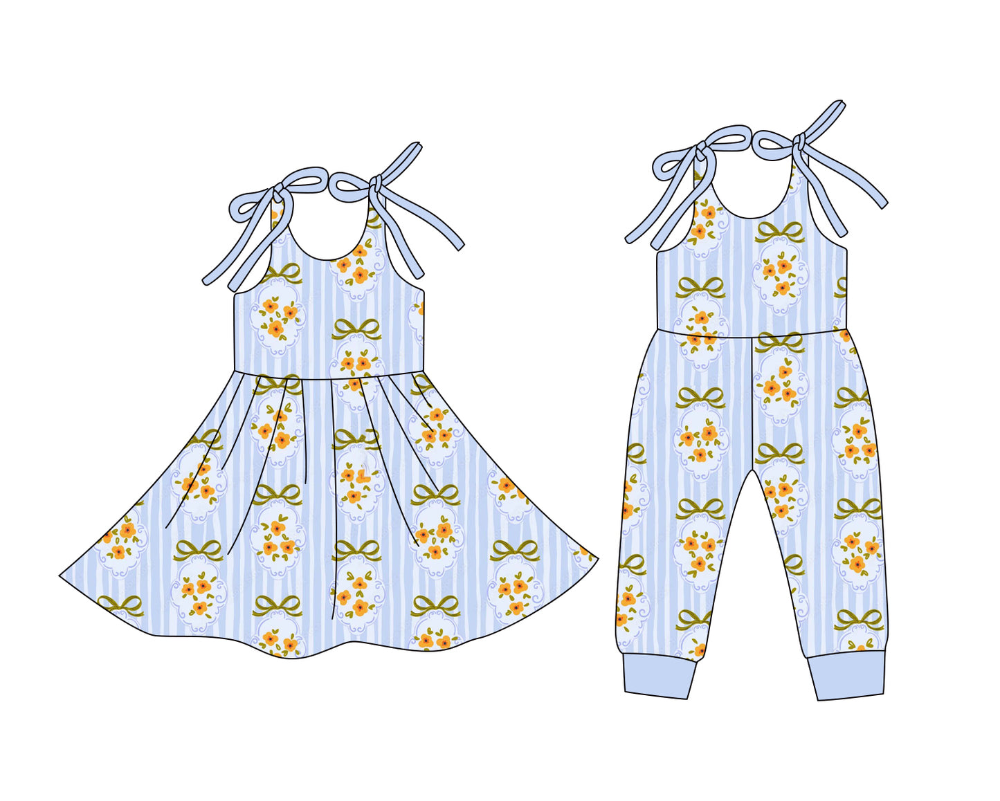 25.12.24 custom each style moq 5 eta 6-8week Sibling Sister floral bow baby short sleeve romper and dress match design