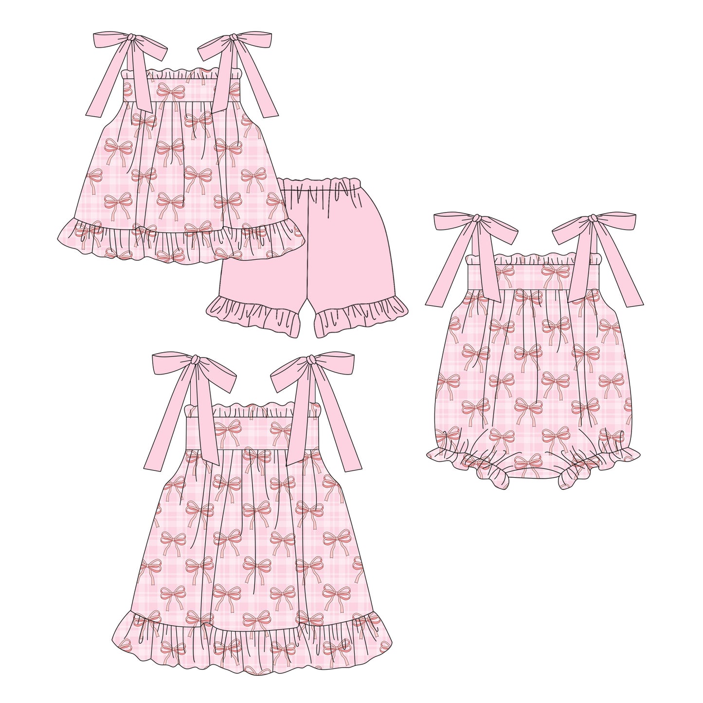 4.10 Custom moq 5 mix size Sibling Baby Girl's Pink Strap Top And Short Set Cute Romper Dress for Summer