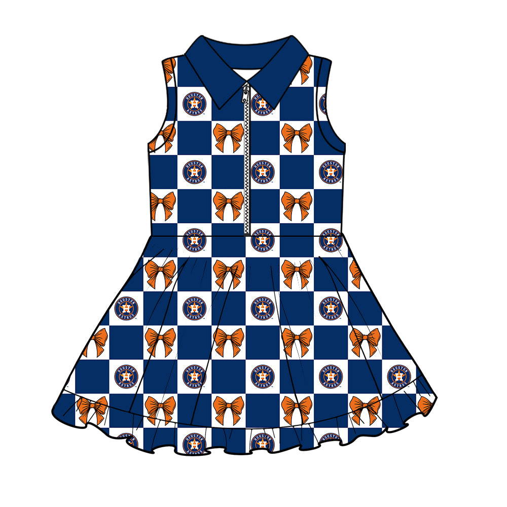 Custom moq 3 or 5 mix size milk silk summer teams baby girl clothes bow blue sleeveless dress-26.1.21