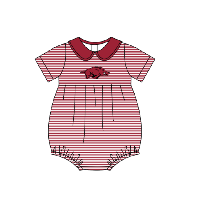 Custom moq 5 mix size milk silk summer teams Baby Boys And Girls Red Short-Sleeved Shirt And Shorts Set Matching Striped Rompers Outfit Set