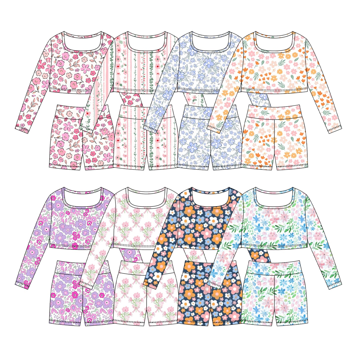 25.10.29 custom each style moq 5 eta 6-8week Sibling Sisters baby girl long sleeve shorts sets 7 match family design