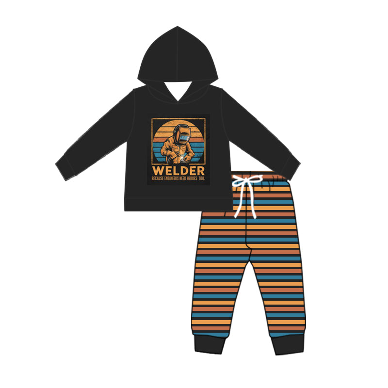 9.11 custom each style moq 5eta 4-6week baby boy clothes WELDER black hooded long sleeve pants sets