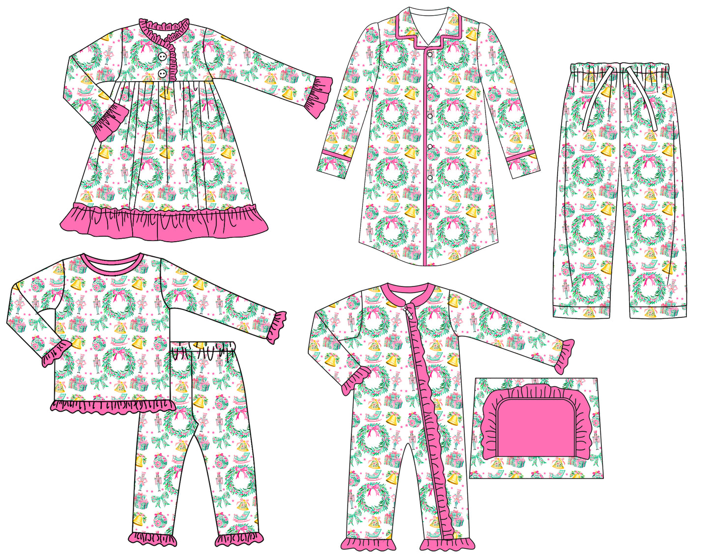 25.6.26 custom each style moq 5eta 4-6week Sibling Sisters Christmas bow baby girl long sleeve pants sets and adult top and adult pants and romper and dress match family design