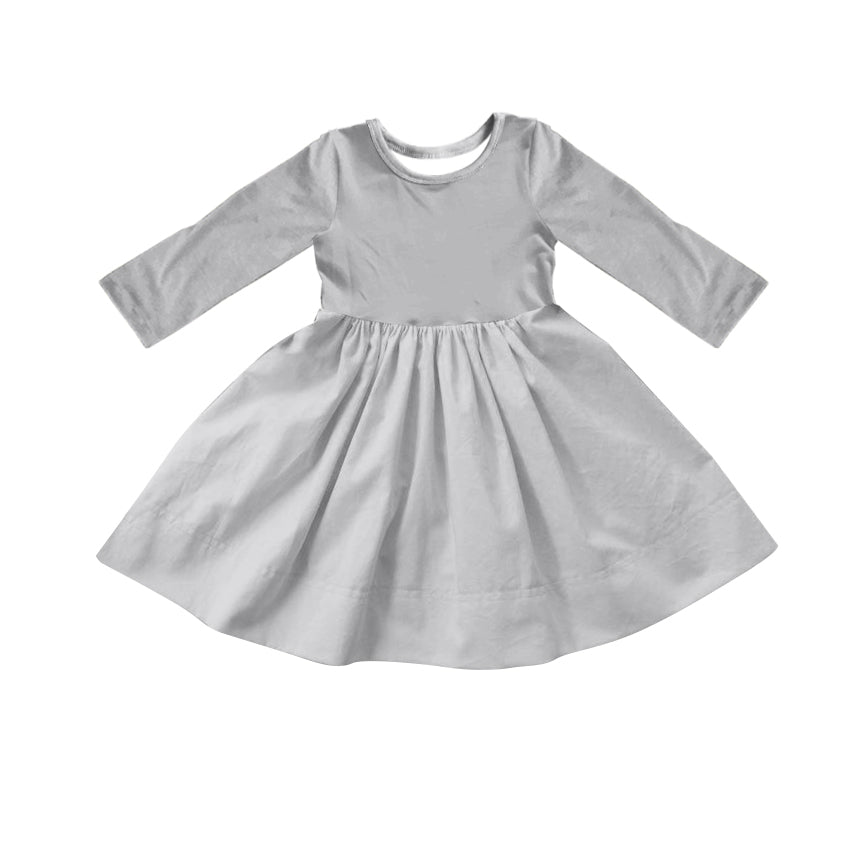 Custom moq 5 Girls Blank Cotton Long Sleeve Dress Light Gray Long Sleeve Dress