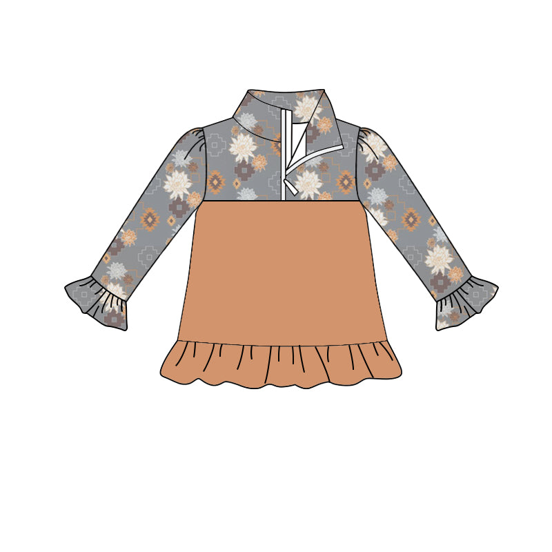 8.21 custom each style moq 5 eta 4-6week baby girls clothes brown hooded long sleeve top