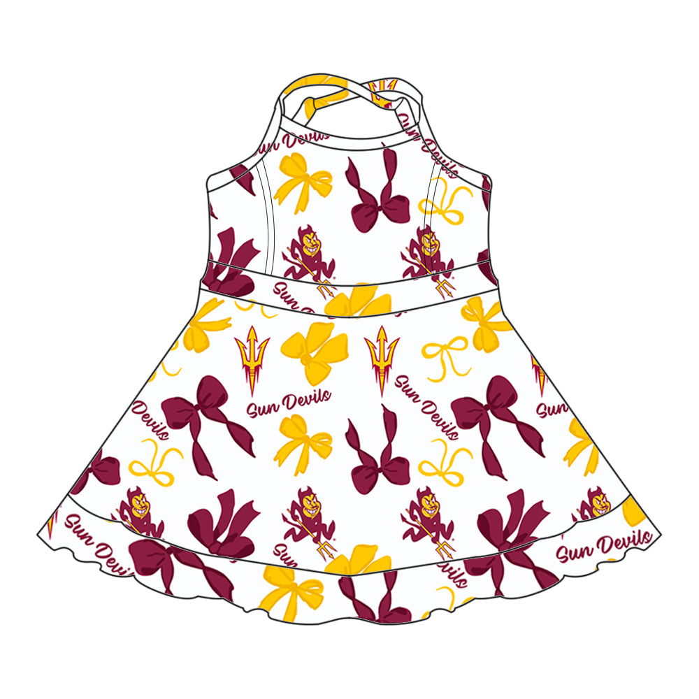 Custom moq 5 mix sizes summer teams baby girls clothes team brick red short sleeve skirts shorts sets dress 1 and dress 2 and dress 3 and dress 4-25.5.24