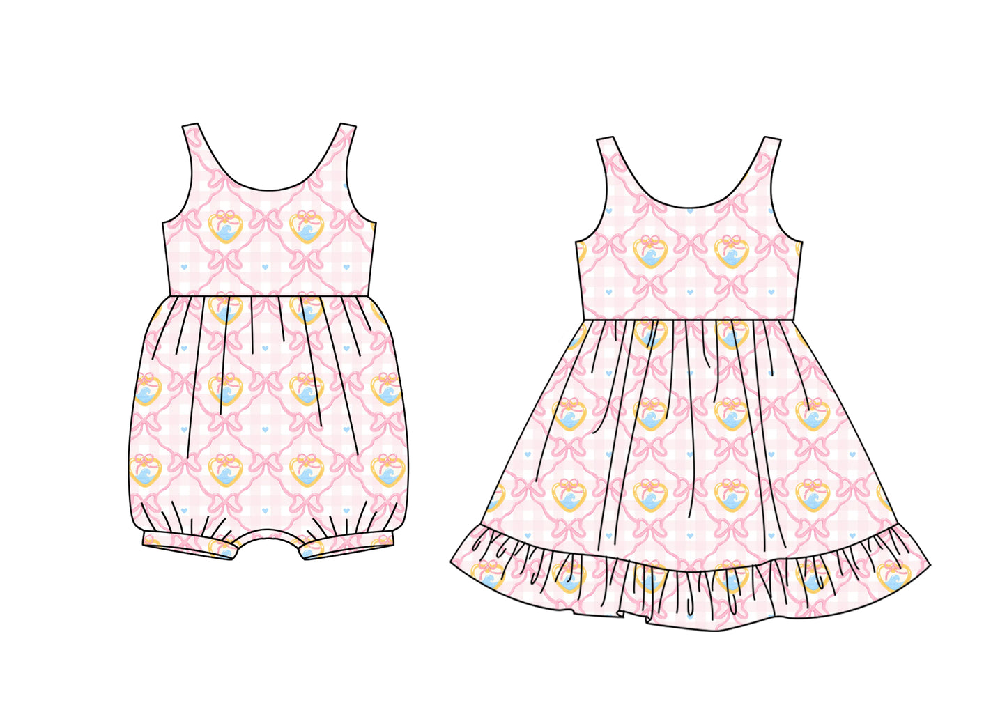 25.12.9 custom each style moq 5 eta 6-8week Sibling Sister love bow baby short sleeve romper and dress match design