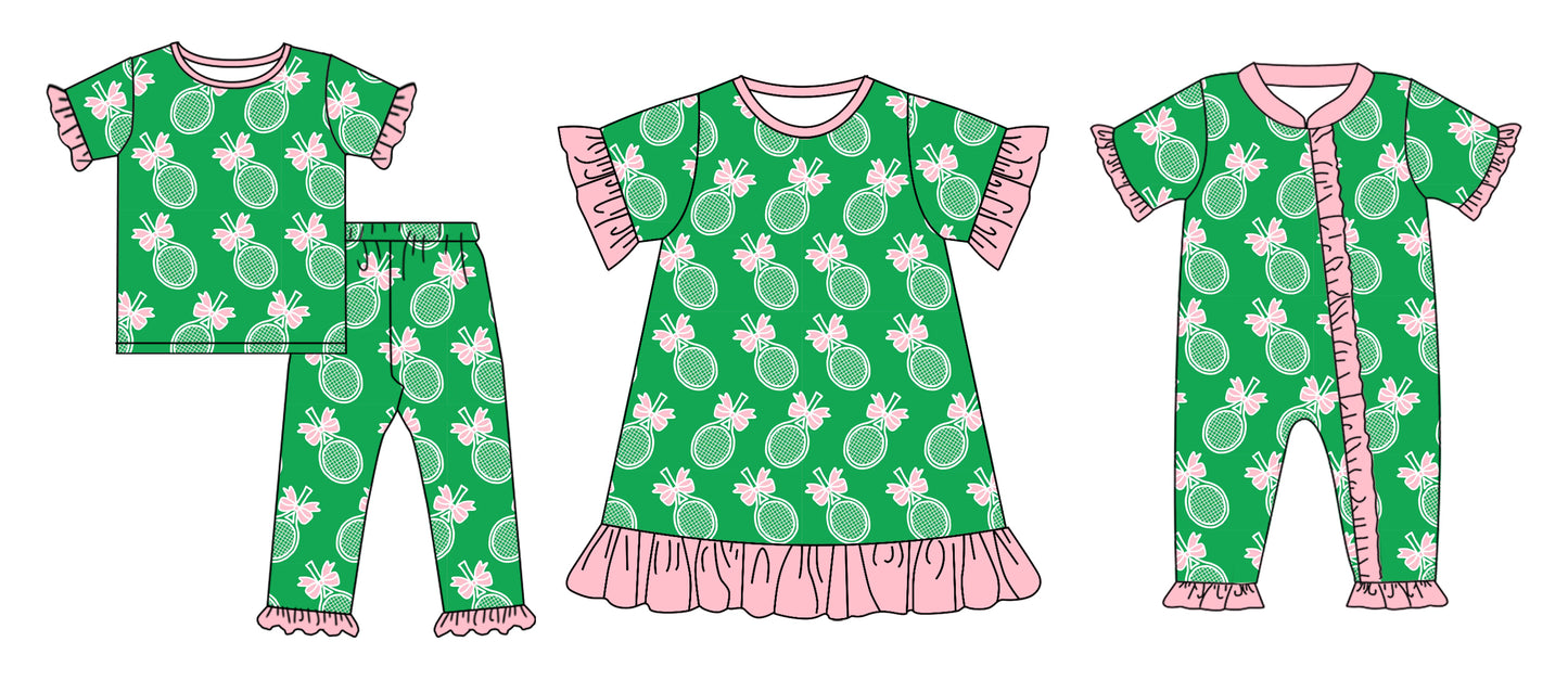 12.6 custom each style moq 5eta 4-6week Sibling Sister baseball green baby girl sets and dress and rompers match family design