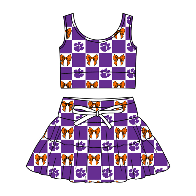 Custom moq 3 or 5 mix size milk silk summer teams baby girl clothes bow purple sleeveless skirts sets-26.1.23