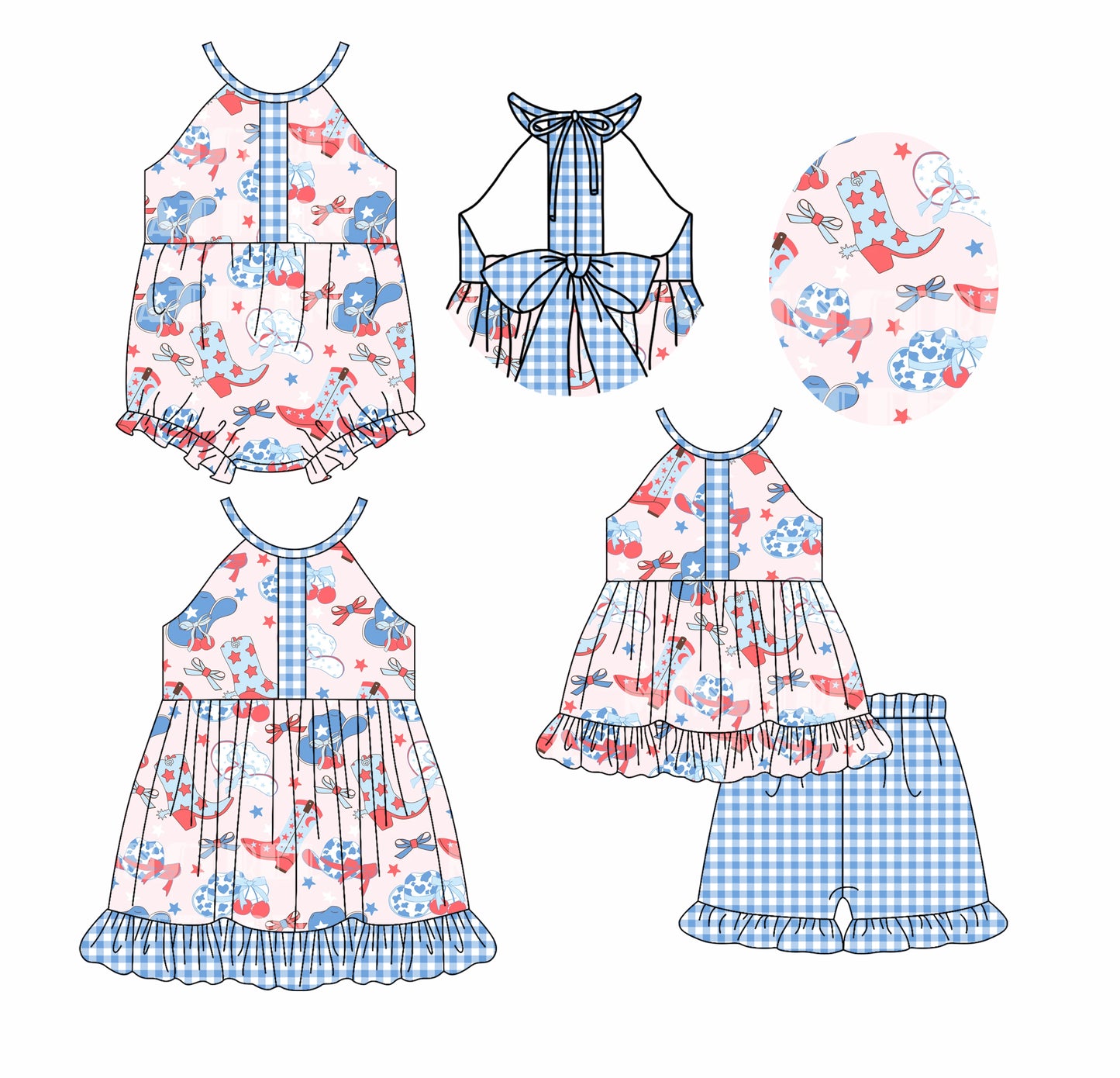 2.20 custom each style moq 5eta 4-6week Sibling Sisters boot hat bow baby girl short sleeve shorts sets and dress and rompers match family design
