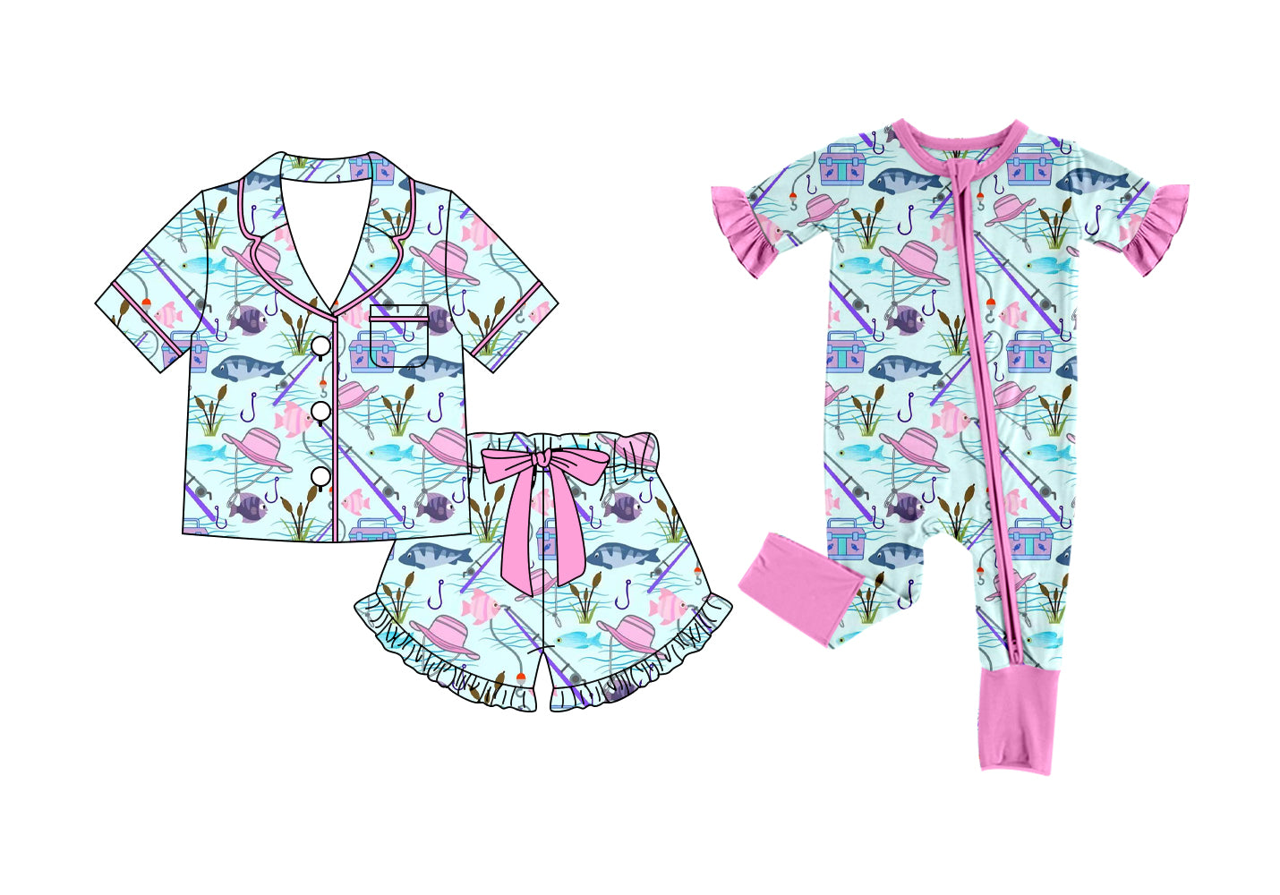 Custom moq 5 mix size Sibling light blue Short-Sleeved Pajamas And Shorts Set Romper for Baby Girls Comfortable Sleepwear