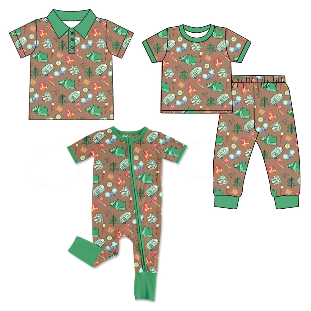 4.14 Custom moq 5 mix size Sibling Baby Boys Short-Sleeved Top And Pants Set Short-Sleeved Polo Shirt Zip-Up Romper
