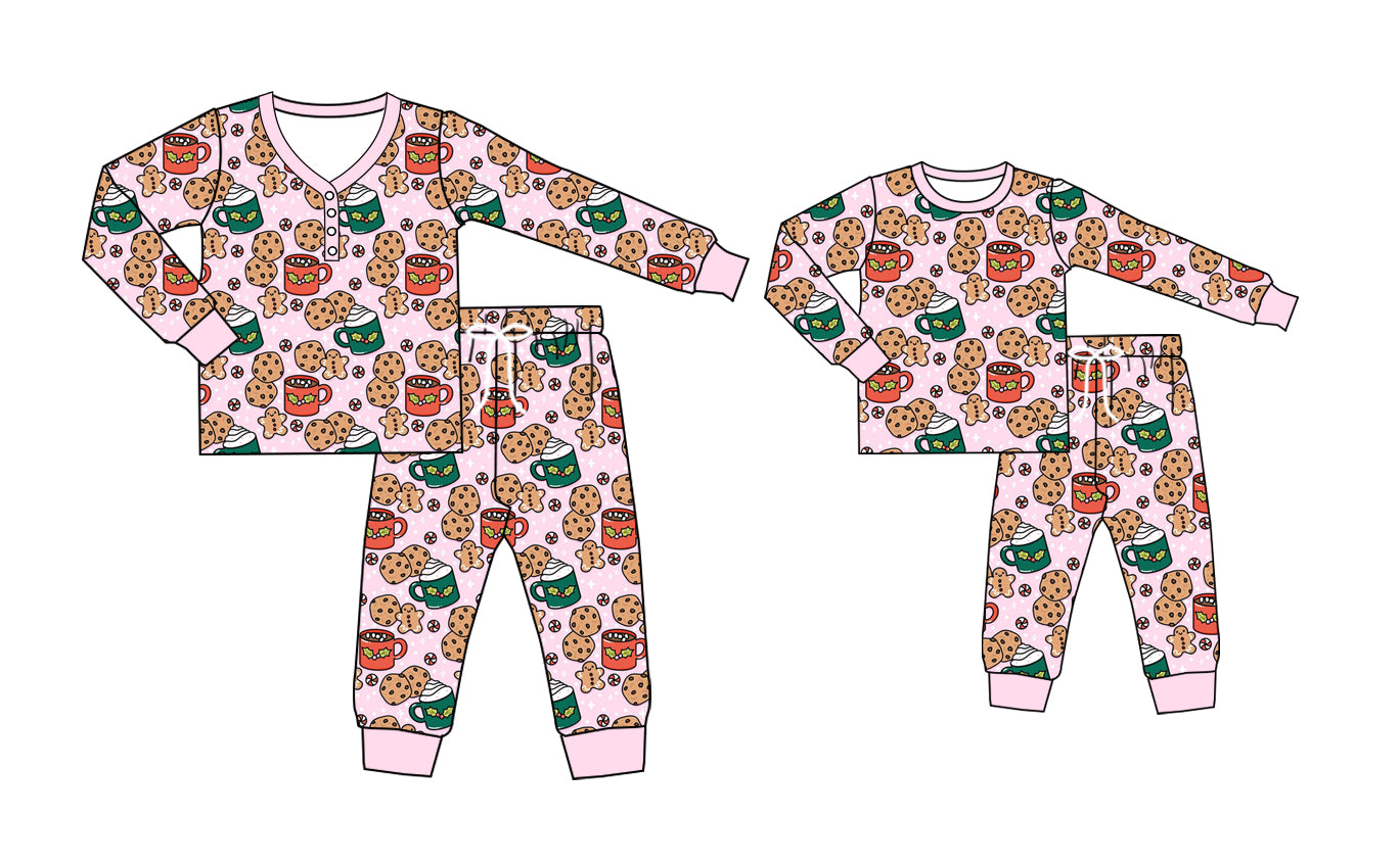 25.5.12 custom each style moq 5eta 4-6week Sibling Sister Christmas biscuit long sleeve pants sets and adult sets match design