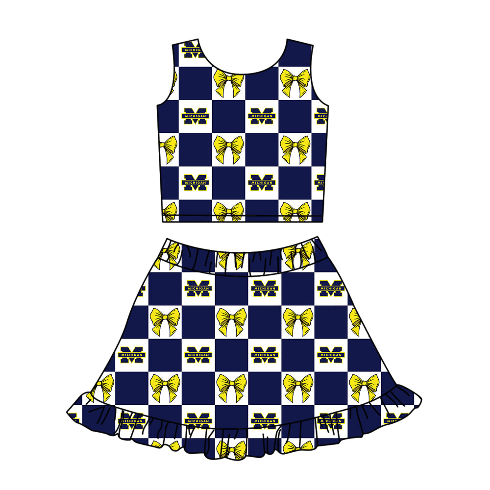 Custom moq 3 or 5 mix size milk silk summer teams baby girl clothes bow sleeveless skirts sets-26.1.22