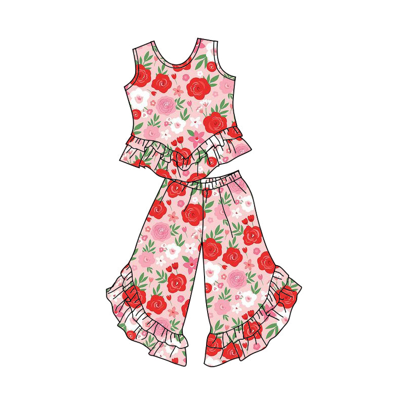 10.24 custom each style moq 5eta 4-6week baby girls clothes floral sleeveless pants sets