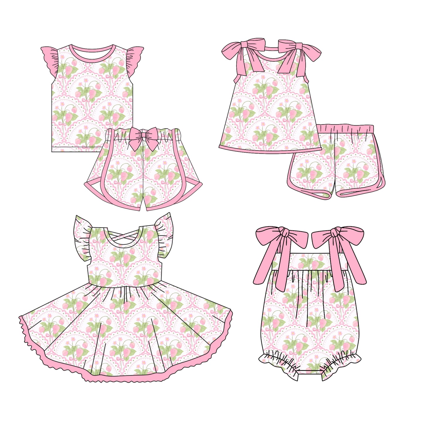 3.13 custom each style moq 5eta 4-6week Sibling Sister floral bow baby girls short sleeve set and set 2 and dress and romper match design