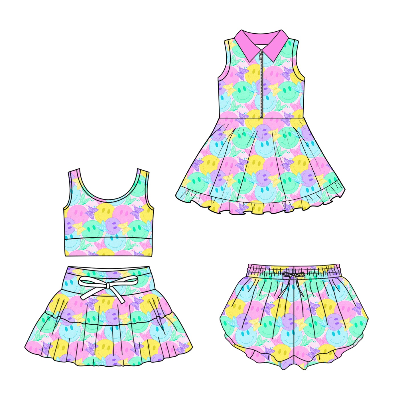 Custom moq 5 mix size Sibling Baby Girls Sleeveless Yoga Top And Skirt Set Kids Yoga Dress Comfortable Sportswear with Shorts