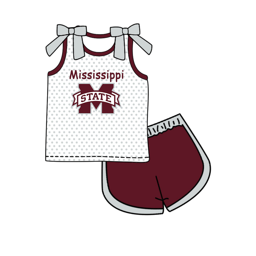 Custom moq 5 mix size milk silk summer teams Baby Girls Grey Bow Sleeveless Polka Dot Top Shorts Casual Set