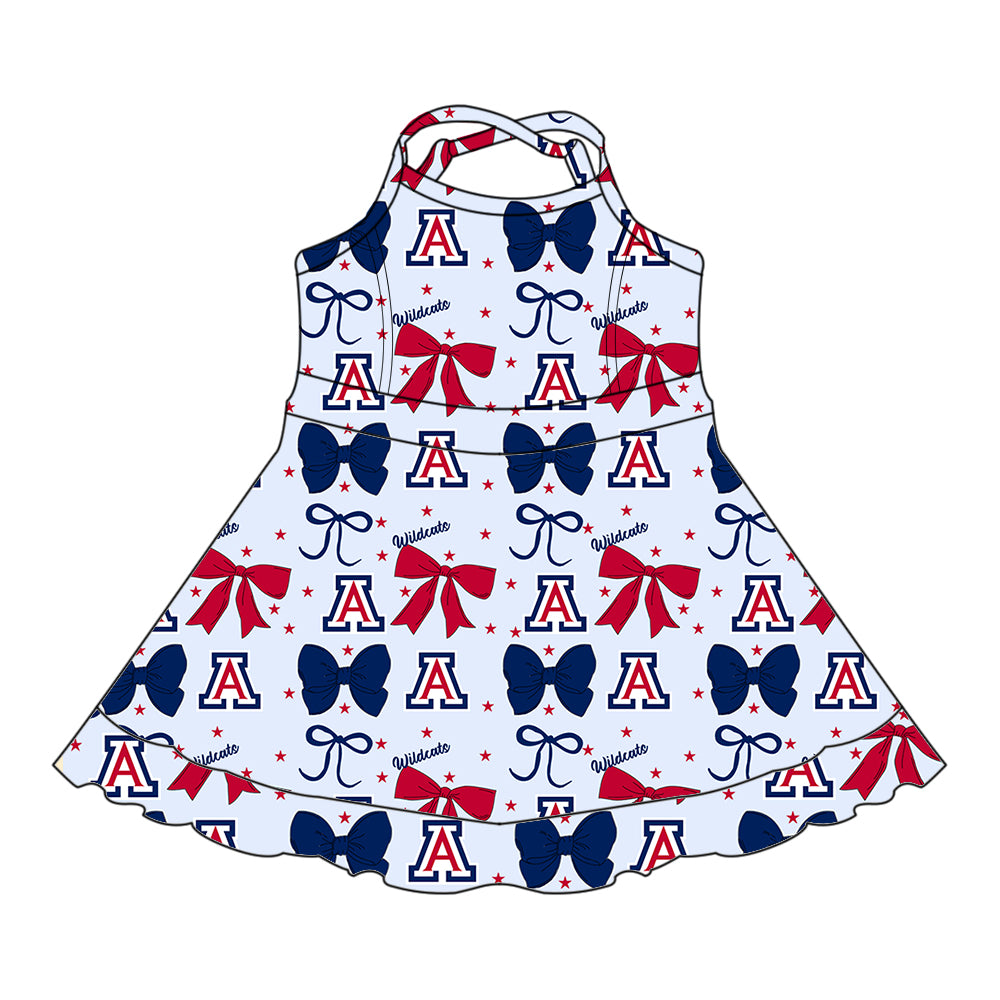 Custom moq 5 mix size milk silk summer teams baby girls clothes team bow blue sleeveless skirts sets and dress 1 and dress 2 and dress 3-25.6.24
