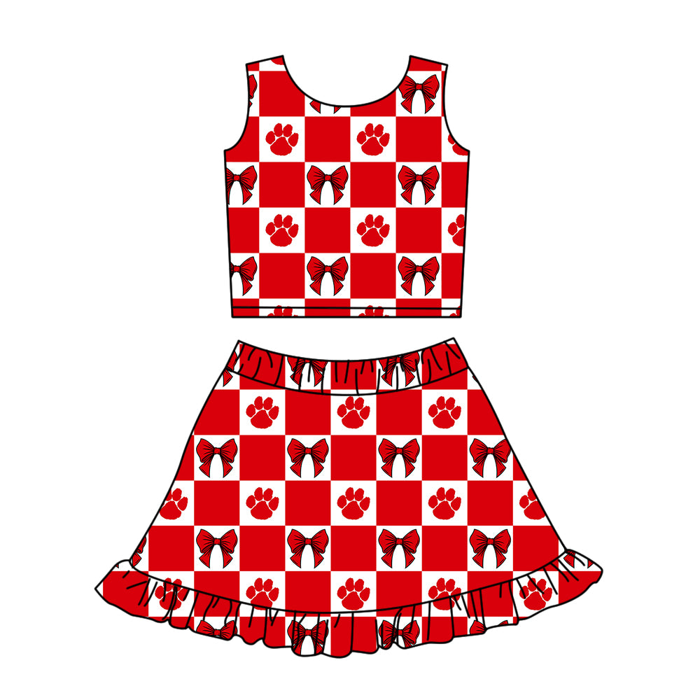 Custom moq 3 or 5 mix size milk silk summer teams baby girl clothes bow red sleeveless skirts sets-26.1.26