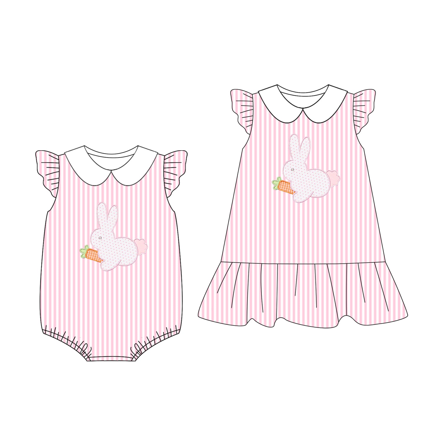 25.12.22 custom each style moq 5 eta 6-8week Sibling Sister easter baby short sleeve romper and dress match design