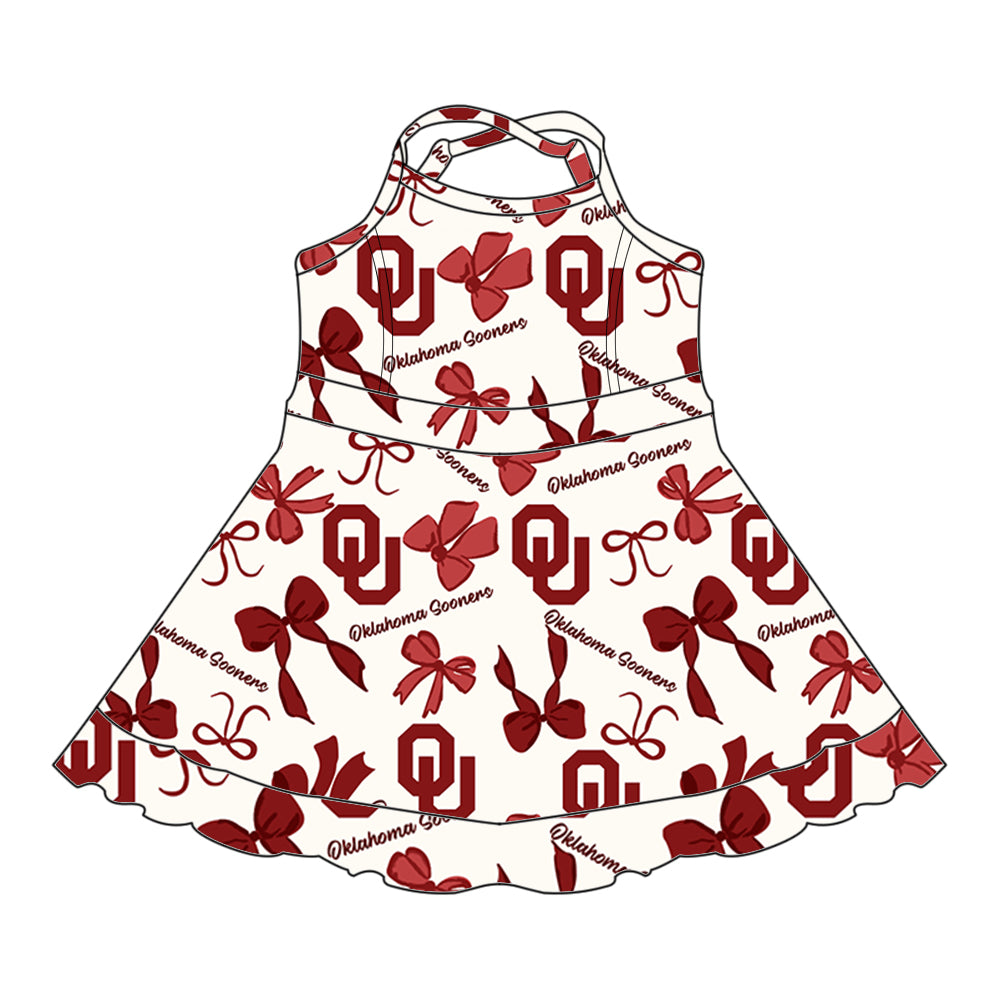 Custom moq 5 mix sizes summer teams baby girls clothes team brick red short sleeve skirts shorts sets dress 1 and dress 2 and dress 3 and dress 4-25.5.23