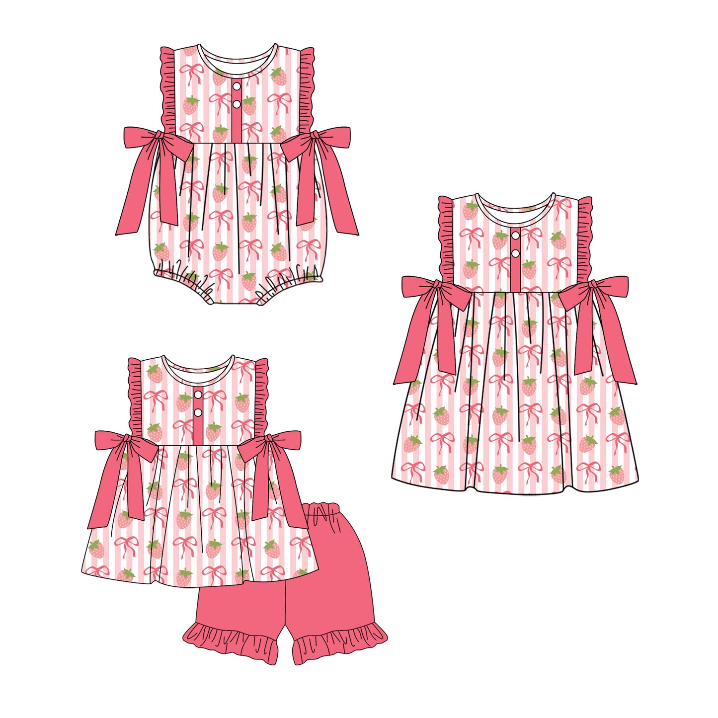 4.1 Custom moq 5 mix size Sibling Baby Girl's Bows Stripe Sleeveless Tunic Ruffle Shorts Set Cute Romper Dress for Summer