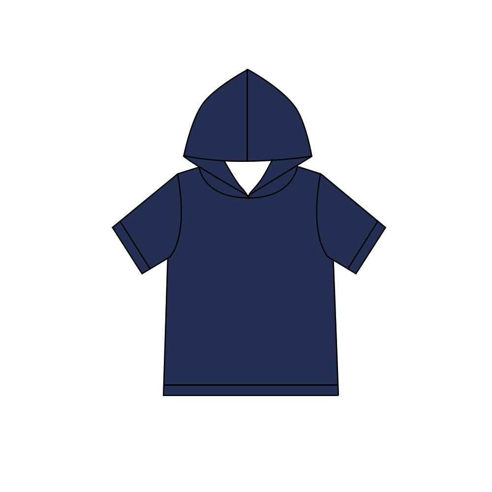 Custom moq 5 boys Blank Cotton Short Sleeve Hooded Top Navy Short Sleeve Hooded Top