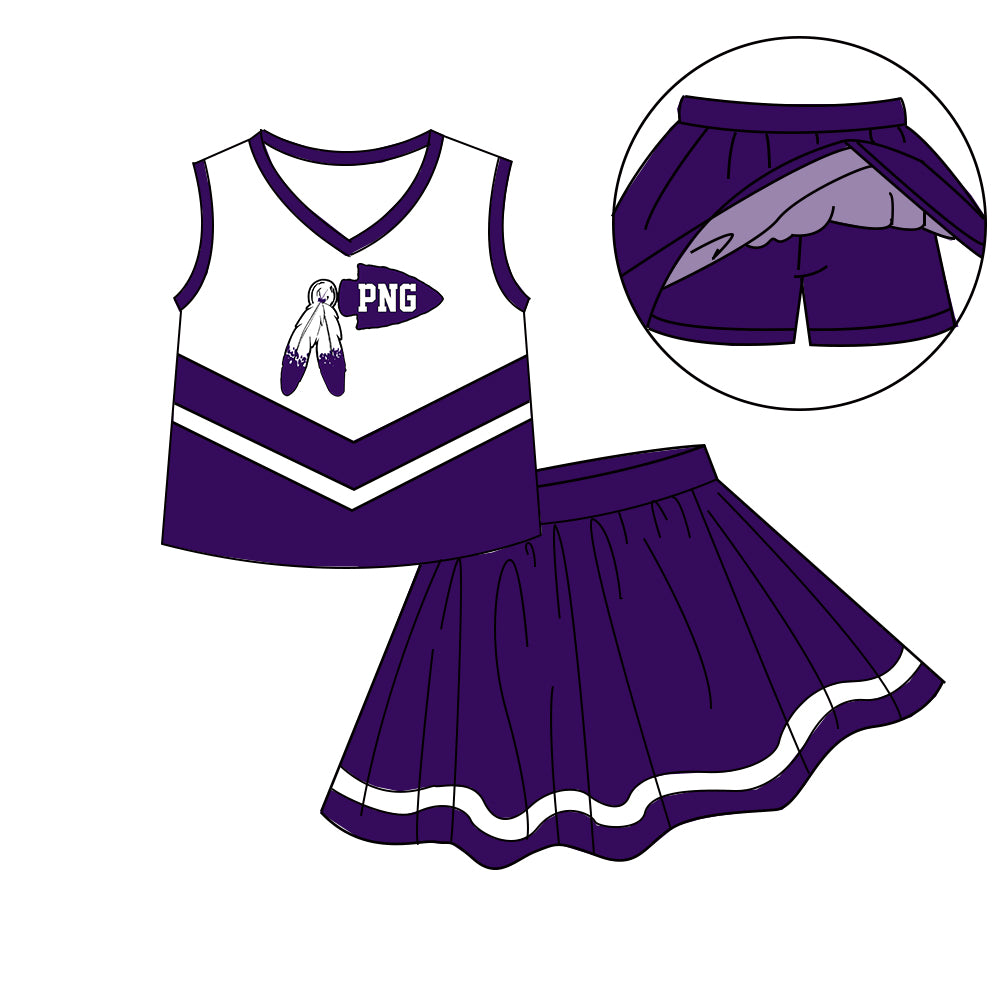 Custom moq 5 mix size milk silk eta 6-8weeks summer teams purple baby girls clothes team sleeveless skirts shorts sets-25.7.7
