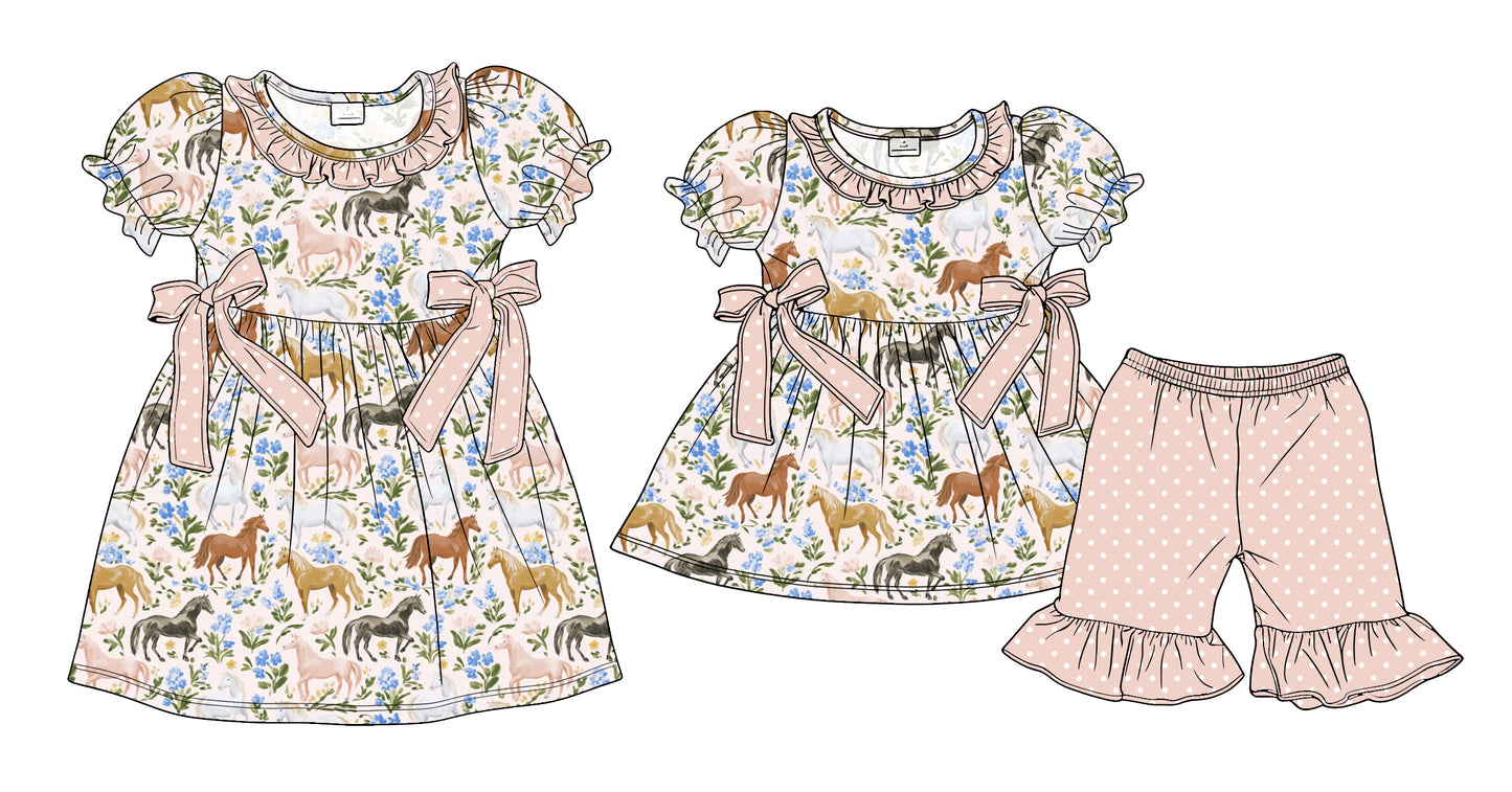 3.27 Custom moq 5 mix size Sibling Baby Girl's Short-Sleeved Top with Bow And Short Set Cute Short-Sleeved Dress for Summer