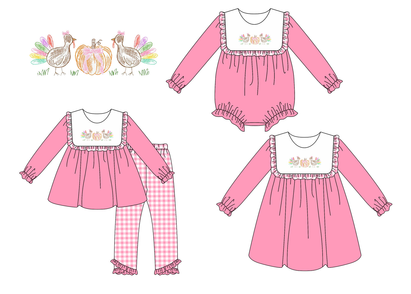 25.6.4 custom each style moq 5eta 4-6week Sibling Sisters pumpkin turkey baby girl long sleeve pants sets and dress and rompers match family design