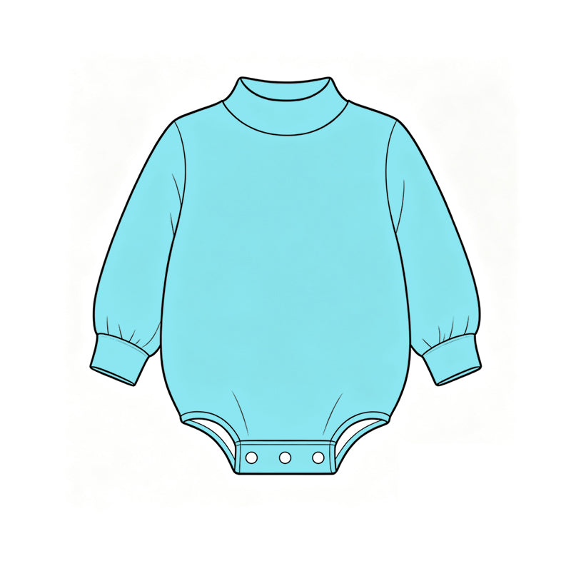 Custom moq 5 boys Blank Cotton Jumpsuit Turquoise Long-sleeve high-neck Jumpsuit