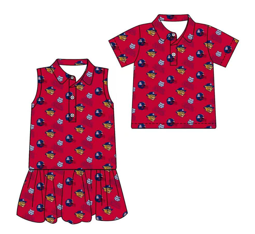 Custom moq 5 mix size milk silk summer teams Red Sleeveless Dress for Baby Girl Short-Sleeved Polo Shirt for Boy